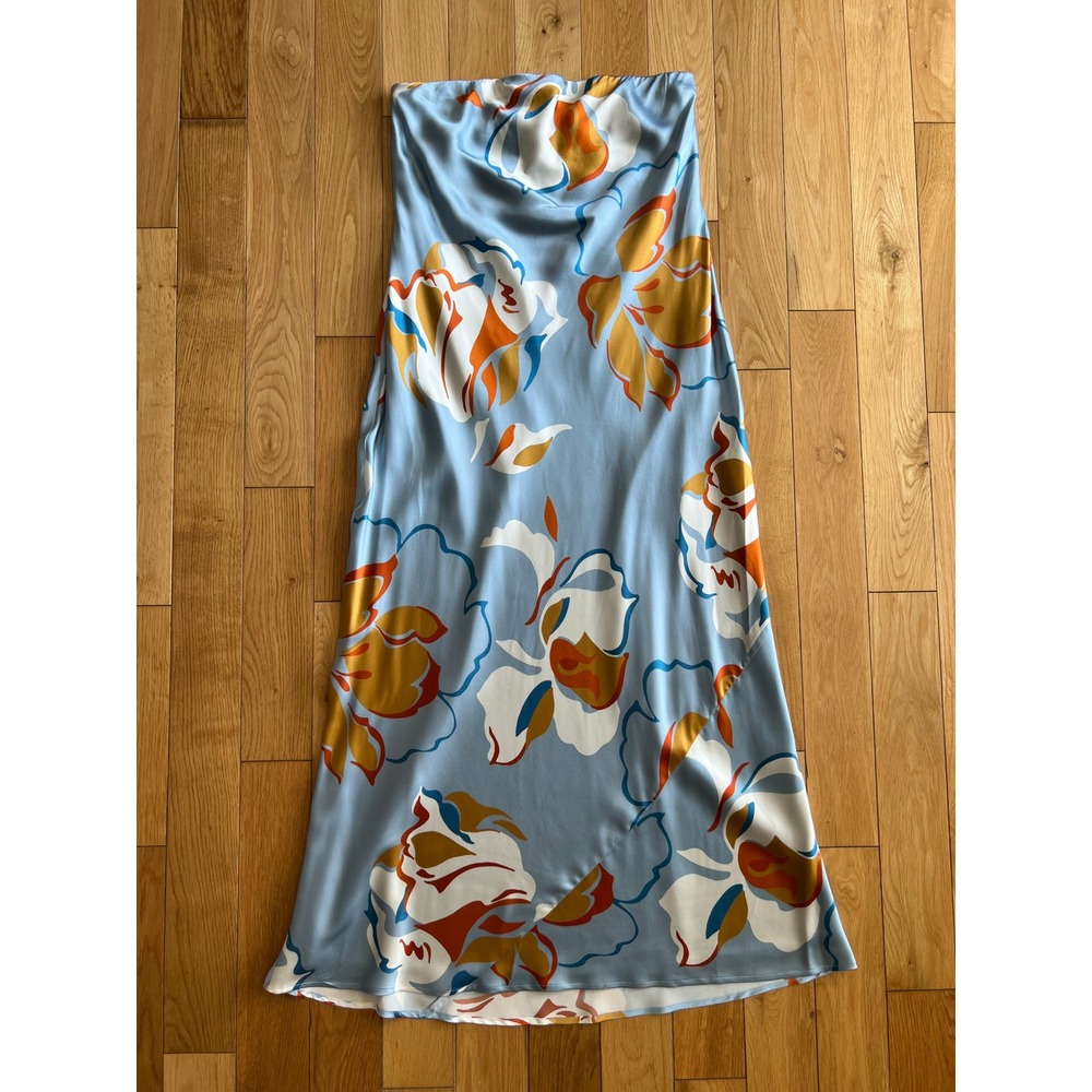 Reformation Joana Silk Strapless Dress Hyperion Blue Floral Midi Womens XL - Picture 5 of 10